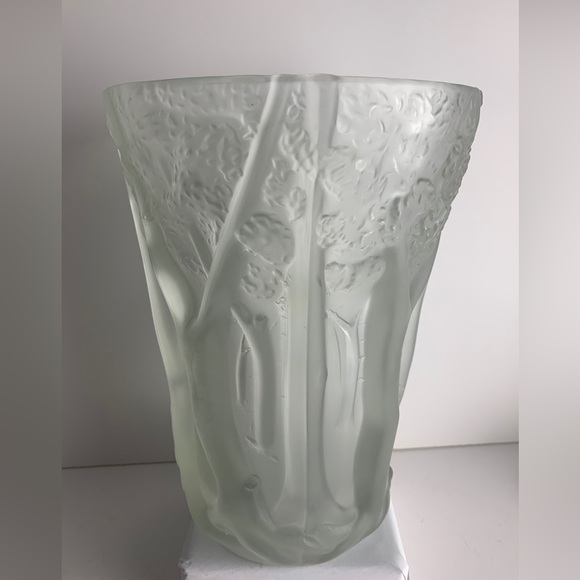 Vtg. Barolac Czech Josef Inwald Heavy Crystal Frosted Glass Forrest Vase 10" HTF - Picture 1 of 14